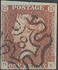 1841 1d Red Plate 37 'DK' No.8 in MX
